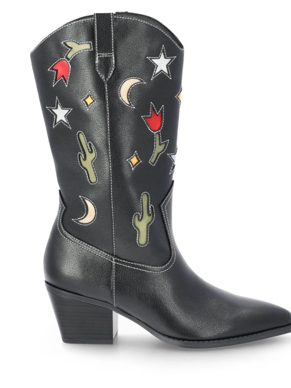 Womens Western Boots Size 8 Black Cowboy Cactus Star Moon Memory Foam New - Picture 4 of 6